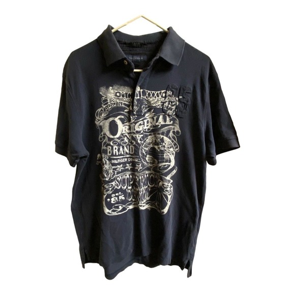 Men's Large Y2K Tommy Hilfiger Short Sleeve Polo Blue Anniversary M - Picture 2 of 6